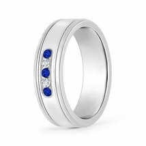 ANGARA Round Blue Sapphire and Diamond Five Stone Wedding Band in 14K Solid Gold - £1,328.78 GBP
