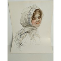 Harrison Fisher Girl in WHITE SCARF 1909 Antique Art Deco Print - £9.62 GBP