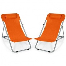 Portable Beach Chair Set of 2 with Headrest -Orange - Color: Orange - $140.04
