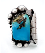 Handcrafted Southwestern Sterling Silver Turquoise Ring Size 5.5 - $178.20