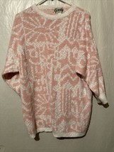 Genesis Knit Sweater Pink &amp; White Size Large Oversized Vintage - £10.08 GBP