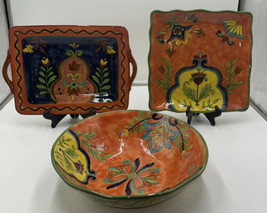 Talavera Pottery Square Plate Serving Bowl and Platter Hand Painted Floral - £142.26 GBP