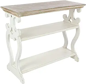 Deco 79 Wood Scroll Side Frames 2 Shelf Console Table with Brown Wood To... - $340.99