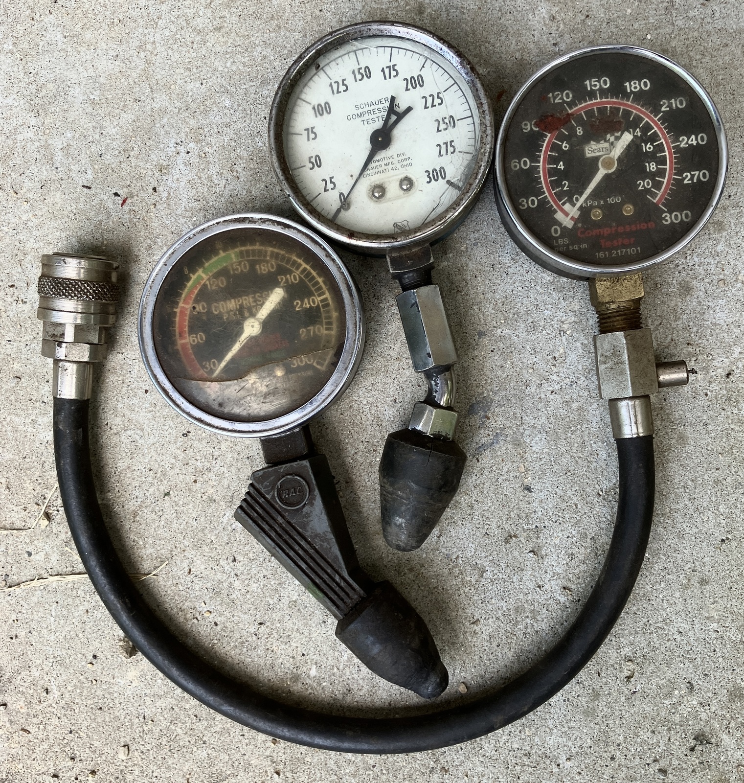 Compression gauges (set of three) for engine testing  - $25.00