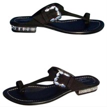 Donald Pliner Black Suede Leather New Chunky Gem Stones Sandal Shoe $295... - $118.00