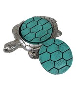 Marine Faux Antiqued Silver Sea Turtle With Turquoise Shell Round Coaste... - $38.28 CAD