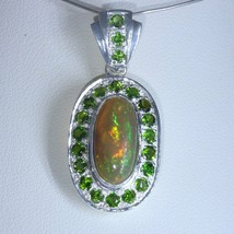 Pendant Welo Opal Oval Green Chrome Diopside Rounds Halo 925 Dangle Design 337 - £173.86 GBP