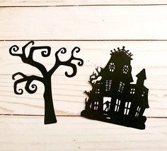 Haunted house diecut, scary tree diecut, halloween diecut, halloween scr... - $85.94 MXN