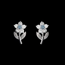 0.20CT Simulated Round Diamond & Aquamarine Earrings 14k White Gold Plated - £55.49 GBP