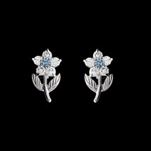 0.20CT Simulated Round Diamond &amp; Aquamarine Earrings 14k White Gold Plated - £54.60 GBP