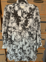 Anthropologie Floral Mini Dress-White/Grey Long Sleeve Collared Sz 2 EUC Womens - £17.58 GBP