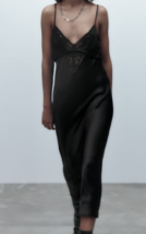 ZARA BNWT NEW. BLACK SATIN CAMISOLE SLIP STRAPPY DRESS. 0881/207 - $66.25