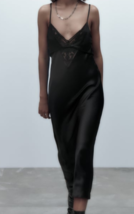 ZARA BNWT NEW. BLACK SATIN CAMISOLE SLIP STRAPPY DRESS. 0881/207 - $63.49