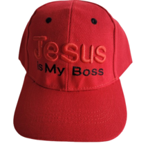 JESUS IS MY BOSS Hat Cap RED Embroidered Adjustable One Size Baseball Ch... - $9.85