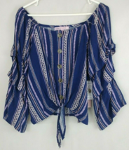 NWT Crave Fame Blue With Multicolored Designs Off The Shoulder Blouse Size M - £11.37 GBP