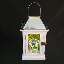 New Open Box Diorama Restful Garden Scene White &amp; Tin LED Lantern Home D... - $24.74