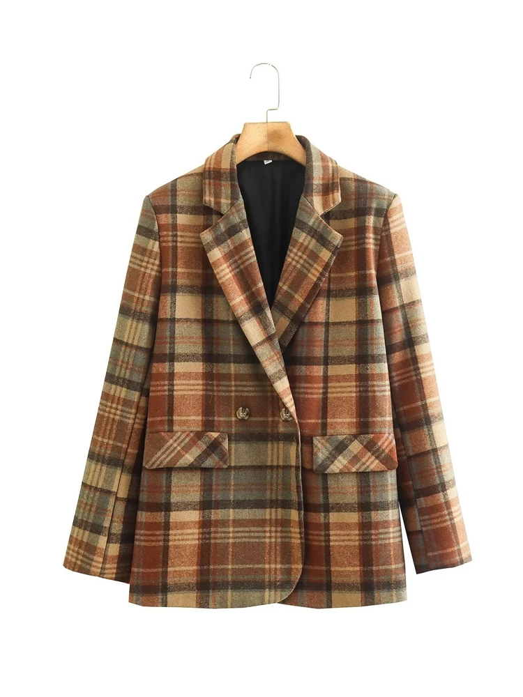 Tangada Women   Plaid Woolen Blazer Coat Vintage Long Sleeve Female Oute... - £180.52 GBP