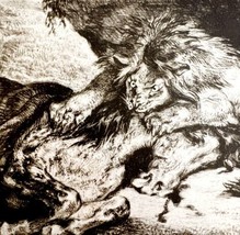 Lion Devouring A Horse Eugene Delacroix 1937 Antique Art Print Toned DWV8D - £23.89 GBP
