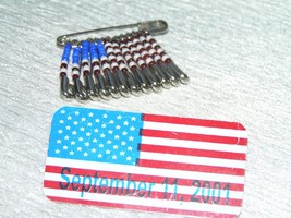 Estate Lot of 2 Safety Pin w Tiny Beads &amp; September 11, 2001 Metal American Flag - £6.73 GBP