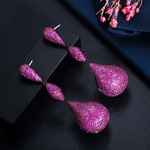 Luxury Big Water Drop Disco Balls Micro Pave Hot Pink Red Cubic Zircon Long Earr - £28.51 GBP