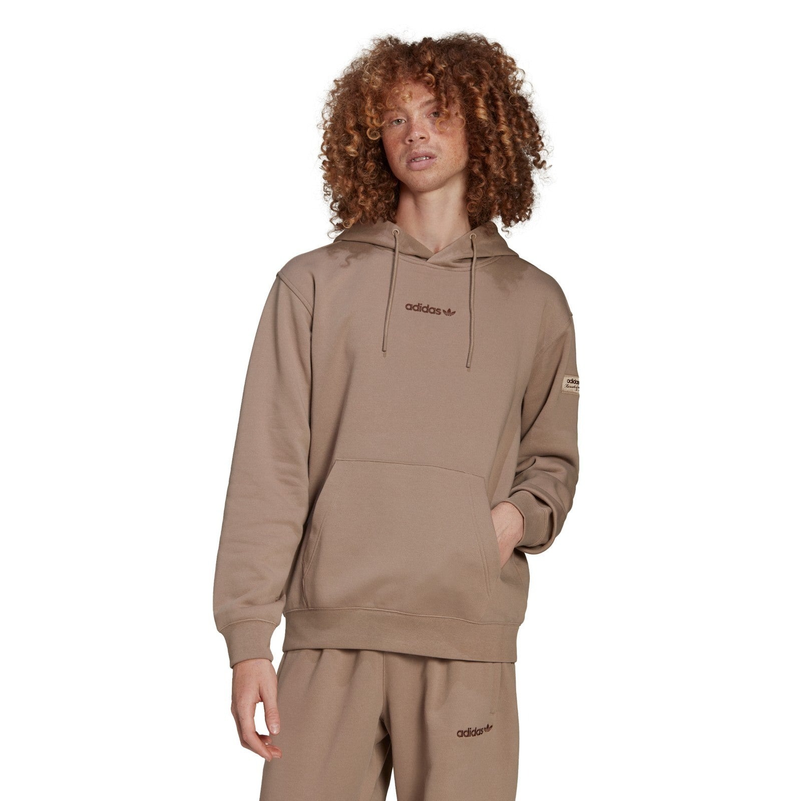 adidas Mens Trefoil Linear Regular-Fit Hoodie Chalky Brown 2XL