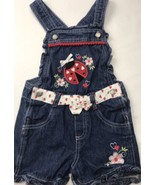Lady Bug Girls Overalls Shorts 4T Denim Blue Jeans Red White Vintage - £14.13 GBP