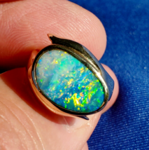 Earth mined Black Opal Deco Ring Designer Handmade 14k Solid Gold Statement 6.25 - €6.218,84 EUR