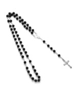 BLACK BEAD ROSARY 28&quot; Necklace 6&quot; Drop 6mm Prayer Beads Catholic Crucifi... - €3,37 EUR