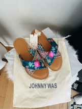 JOHNNY WAS Sonoma Slide Leather Sandal, Floral Retro Chic, Size 9, NWT - £94.75 GBP