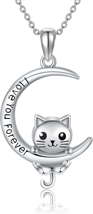 Mother Day Gift for Mom Wife, Sterling Silver Moon Cat Necklace Cute Jewelry Gif - £23.59 GBP