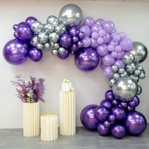 Purple Silver Balloon Garland 127 Pcs 18In 12In 10In 5In Latex Balloons Arch Kit - £23.89 GBP