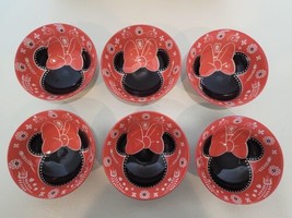 Disney Mickey Minnie Mouse Bow Tidbit Snack Berry Bowl Lot Set of 6 Black Red - £30.32 GBP