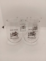 Set Of 4 stemless plastic wine glass PICK YOUR POISON Skull And Crossbones 15 Oz - £23.97 GBP