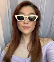 Cat Eye Women&#39;s Sunglasses Cream Off White Blue Lenses Fashionista Elegant - $9.99