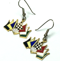 7 Flags Of Auto Racing Dangle Enamel Earrings  - $14.00