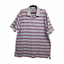 The Foundry Supply Co. Men&#39;s 2XLT Gray Pink Blue Striped Short Sleeve Polo Shirt - £10.08 GBP