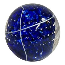 Bullicante Hand Blown Cobalt Blue Clear Glass Paper Weight Polished Base Vintage - £52.59 GBP