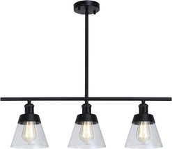 Fivess 3-Light Farmhouse Black Kitchen Island Lighting, Clear Seeded Glass - £48.27 GBP