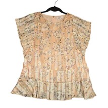 Maette Womens Small Top Peach Blouse Floral Peplum Short Sleeve Lightweight - $10.85