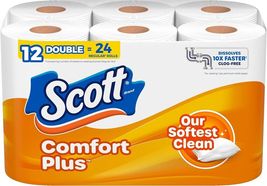 Scott ComfortPlus Toilet Paper, 12 Double Rolls, 231 Sheets per Roll 1-Ply - $10.89