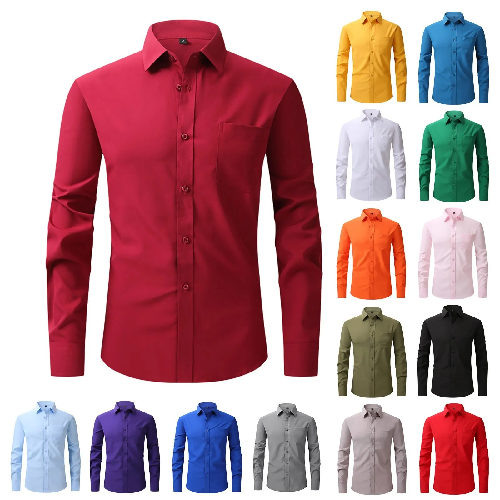 Men Wrinkle-free Formal Long Sleeve Shirts Business Casual Dress Shirt Button Up - £22.98 GBP