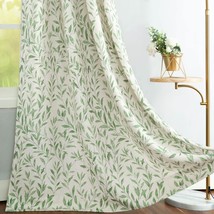 Country Curtains for Bedroom Linen Textured Green Leaves Privacy Window ... - $85.97