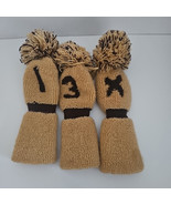 Set Of 3 VTG Golf Club Head Cover Sock Pom Pom Beige Brown Knit Set 1, 3, X - $19.75