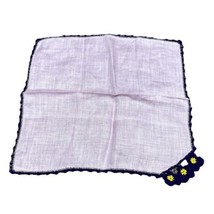 Vintage White Handkerchief Embroidered Yellow Purple Crochet Sunflowers ... - £18.67 GBP