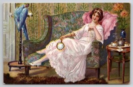 Pretty Woman In Parlor With Parrot Alfred Mailick Postcard A37 - $9.95