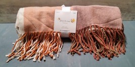 Joanns Sferra Linens Fringed Blanket Throw 50x60 Soft New Plaid Orange Brown - £25.95 GBP