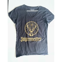 Jagermeister Pullover T-Shirt Women&#39;s X-Large Black Cotton V-Neck Short ... - £10.44 GBP