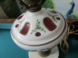 BOHEMIAN HAND PAINTED RUBY CAMEOS ELECTRICAL LAMP MARBLE VASE 13&quot; - $123.75