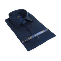 Men 100% Sateen Cotton Shirt Manschett Quesste Turkey Slim Fit 4010-07 Navy Blue image 4
