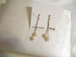 Department Store Silver Tone Simulated Pearl Linear Dangle Drop Earrings A694 - £9.27 GBP